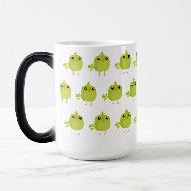 Cute Green Bird Cartoon Magic Mug (Left)
