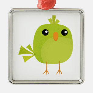 Cute Green Bird Cartoon Metal Ornament