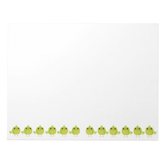 Cute Green Bird Cartoon Notepad (Front)