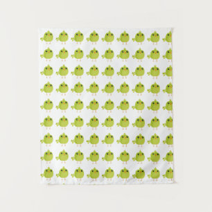 Cute Green Bird Cartoon Tapestry