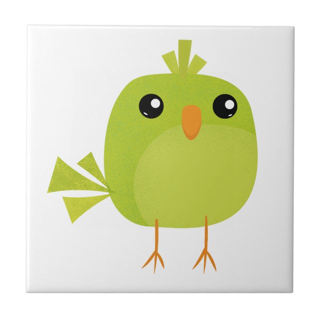 Cute Green Bird Cartoon Tile (Front)