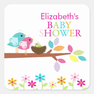 Cute Green Bird Nest Thank You Baby Shower Square Sticker