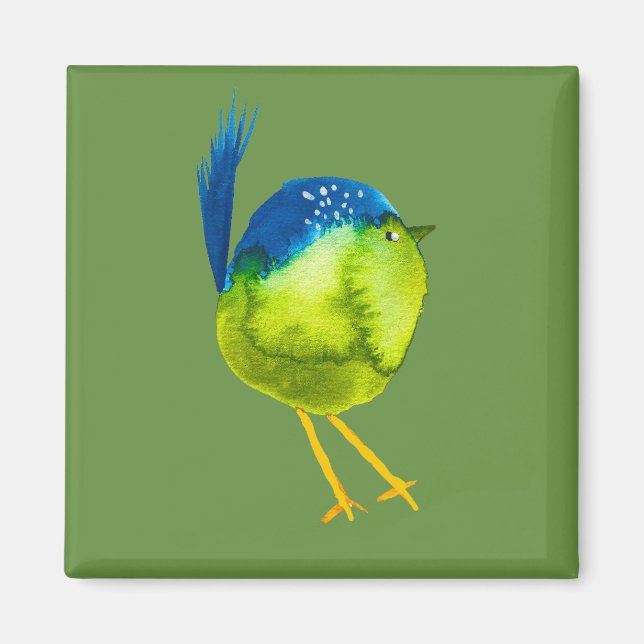 Cute green bird watercolor magnet (Front)