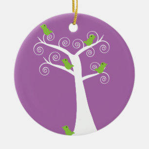 Cute Green Birds Whimsical Nature Design Ceramic Ornament