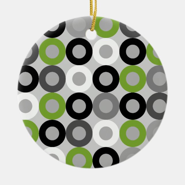 Cute green black and white dots vector pattern ceramic ornament (Front)