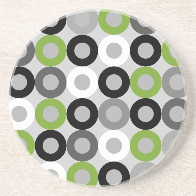 Cute green black and white dots vector pattern coaster (Front)