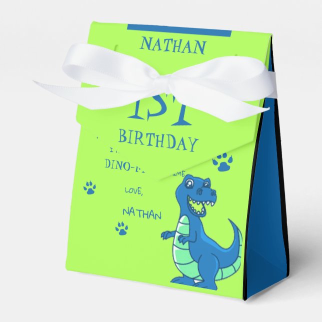 Cute Green Blue Dinosaur Themed Birthday Favour Bo Favor Box (Front Side)