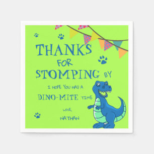 Cute Green Blue Dinosaur Themed Birthday Party Napkin