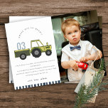 Cute Green Blue Farm Tractor Kids Photo Birthday Thank You Card<br><div class="desc">A Fun Cute Boys GREEN BLUE FARM TRACKTOR THEME BIRTHDAY Collection.- it's an Elegant Simple Minimal sketchy Illustration of farm tractor carrying the Birthday year, perfect for your little ones birthday party. It’s very easy to customize, with your personal details. If you need any other matching product or customization, kindly...</div>
