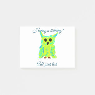 Cute green blue pastel owl pun add text birthday t post-it notes