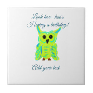 Cute green blue pastel owl pun add text birthday t tile
