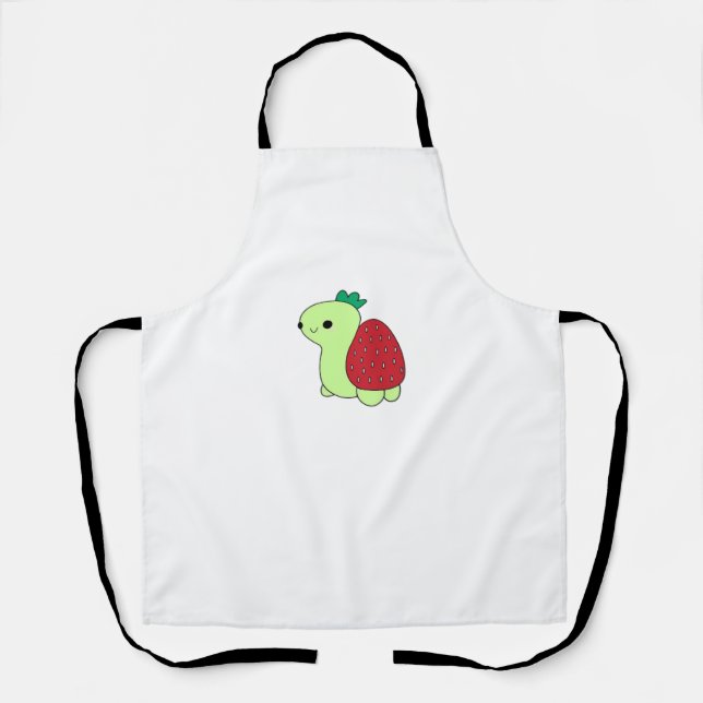 Cute green blushing strawberry turtle Classic T-Sh Apron (Front)