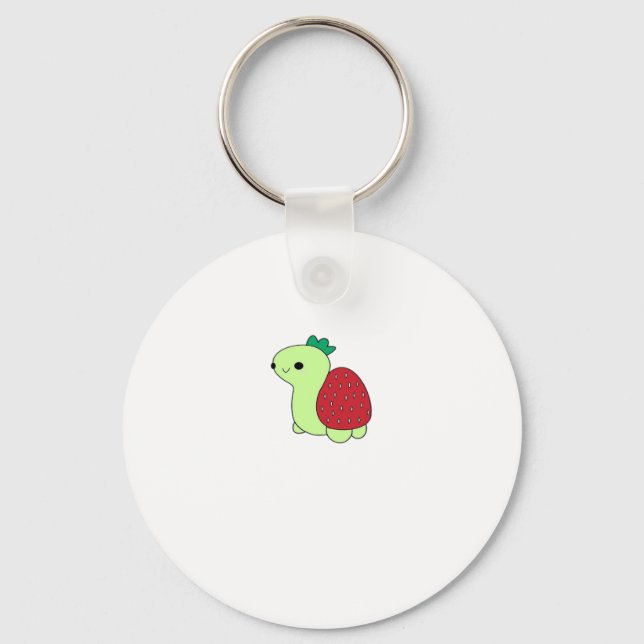 Cute green blushing strawberry turtle Classic T-Sh Keychain (Front)