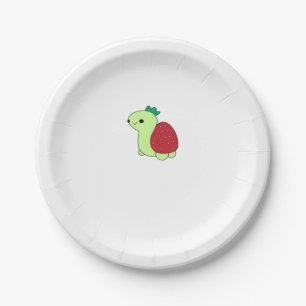 Cute green blushing strawberry turtle Classic T-Sh Paper Plate