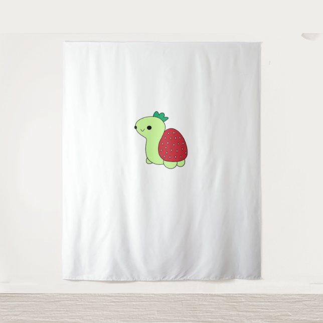 Cute green blushing strawberry turtle Classic T-Sh Tapestry (Front)