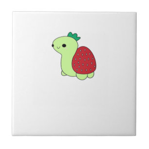 Cute green blushing strawberry turtle Classic T-Sh Tile