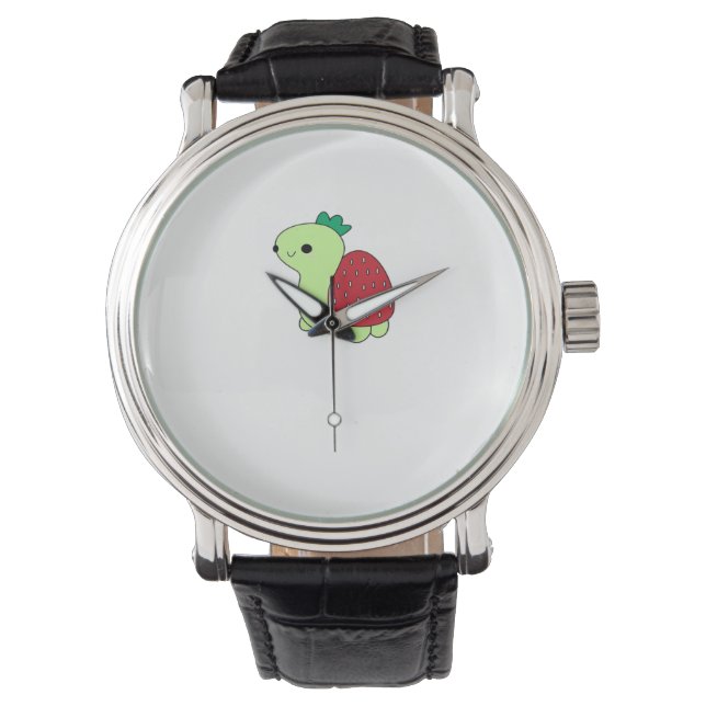 Cute green blushing strawberry turtle Classic T-Sh Watch (Front)