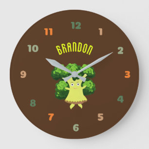 Cute green broccoli large clock