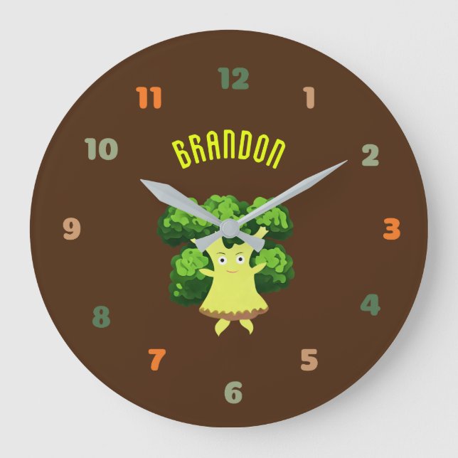 Cute green broccoli large clock (Front)