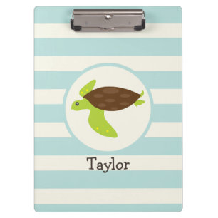 Cute Green & Brown Sea Turtle; Robins Egg Blue Clipboard
