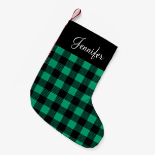 Cute Green Buffalo Plaid Check Pattern Name Small Small Christmas Stocking