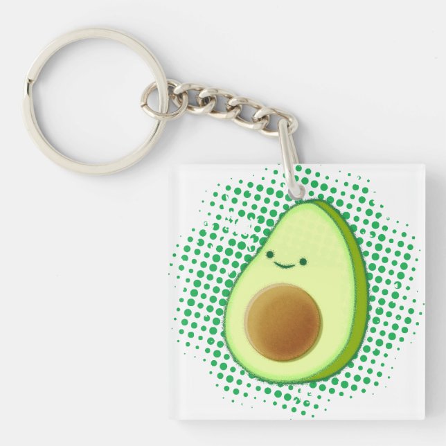 Cute Green Cartoon Avocado On Distressed Vortex Keychain (Front)