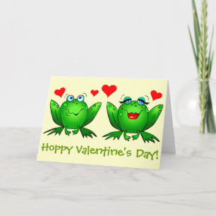 Cute Green Cartoon Frogs Hoppy Valentines Holiday Card