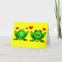 Cute Green Cartoon Frogs Love Hearts Yellow Blank