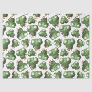 Cute Green Cartoon Frogs on White Decoupage Tissue Paper