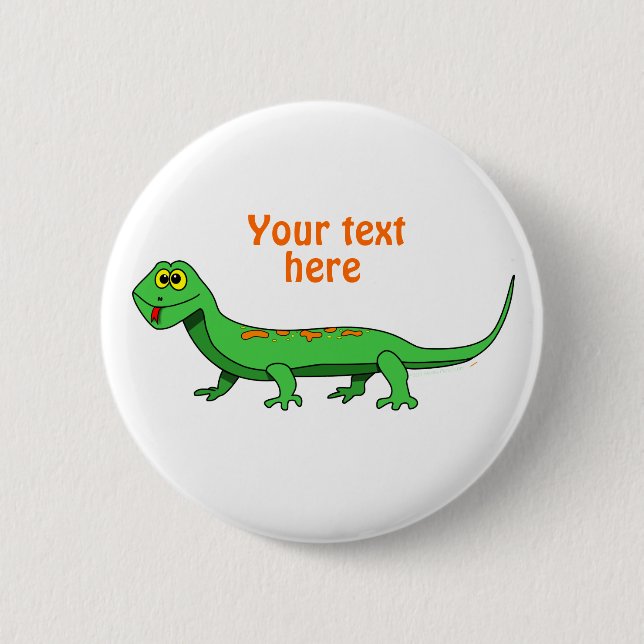 Cute Green Cartoon Lizard Kids Reptile 2 Inch Round Button (Front)