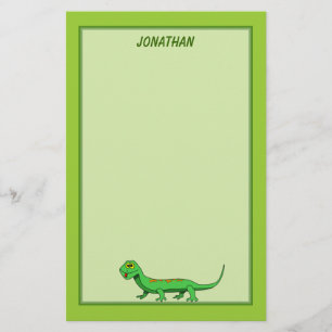 Cute Green Cartoon Lizard Kids Reptile Stationery