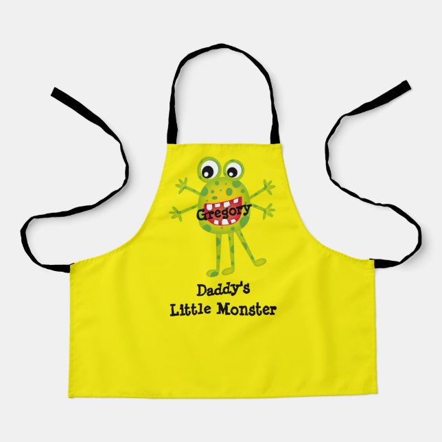Cute Green Cartoon Monster Funny Fun Apron (Front)