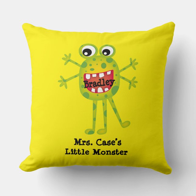 Cute Green Cartoon Monster Funny Fun for Kids Throw Pillow (Front)