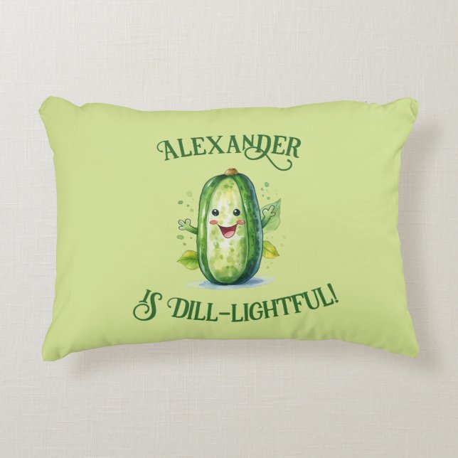 Cute Green Cartoon Pickle Accent Pillow (Front)