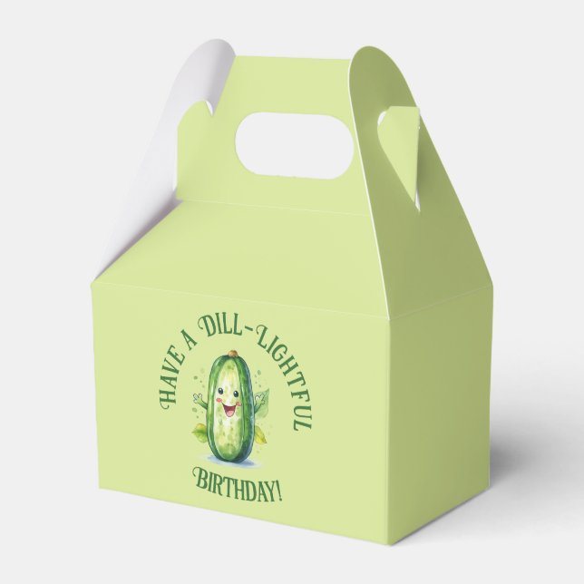 Cute Green Cartoon Pickle Birthday Favor Box (Front Side)