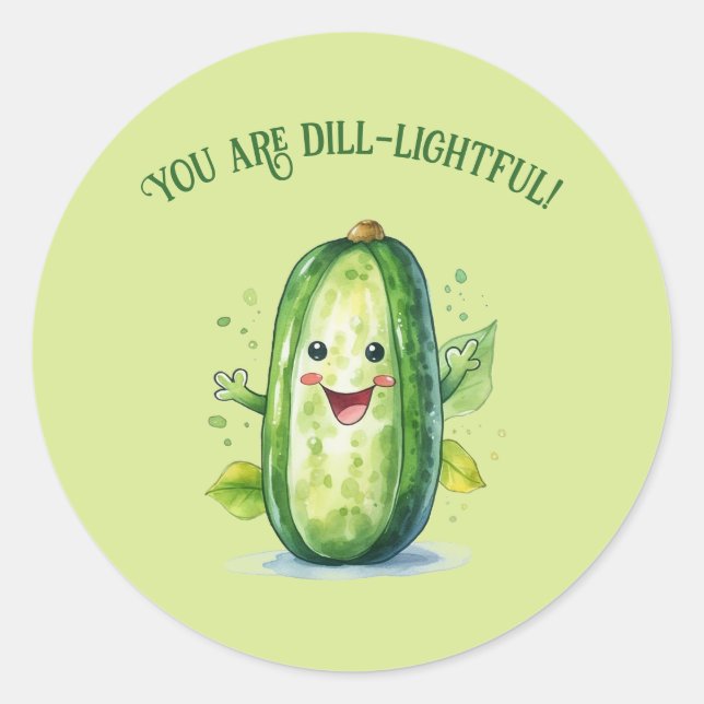 Cute Green Cartoon Pickle Classic Round Sticker (Front)