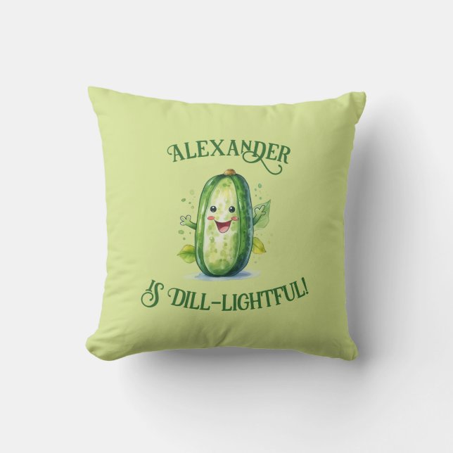 Cute Green Cartoon Pickle Throw Pillow (Front)