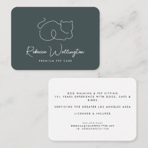 Cute Green Cat Line Drawing Pet Sitter Dog Walker Business Card