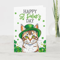 Cute Green Cat with Shamrocks St Patrick's Day