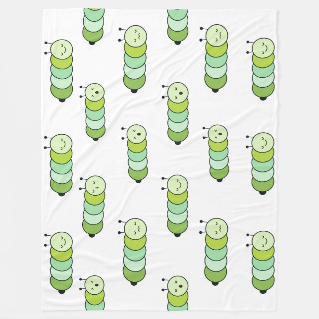 Cute Green Caterpillars and Various Expressions Fleece Blanket (Front)