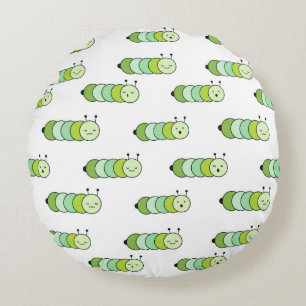 Cute Green Caterpillars and Various Expressions Round Pillow