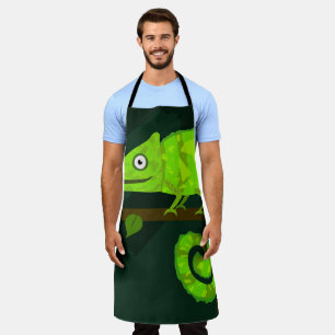 Cute Green Chameleon Illustration Tropical Reptile Apron