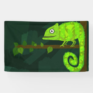 Cute Green Chameleon Illustration Tropical Reptile Banner