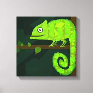Cute Green Chameleon Illustration Tropical Reptile Canvas Print