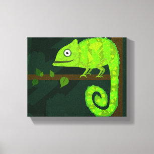 Cute Green Chameleon Illustration Tropical Reptile Canvas Print