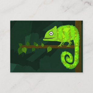 Cute Green Chameleon Illustration Tropical Reptile Discount Card
