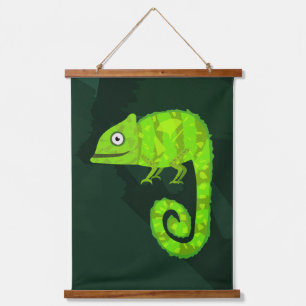 Cute Green Chameleon Illustration Tropical Reptile Hanging Tapestry