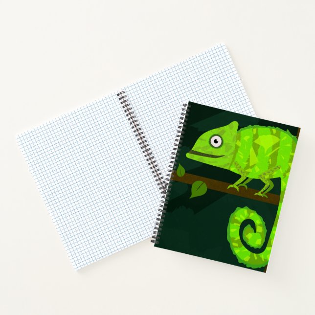 Cute Green Chameleon Illustration Tropical Reptile Notebook (Inside)