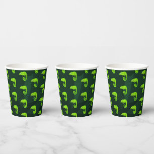 Cute Green Chameleon Illustration Tropical Reptile Paper Cups