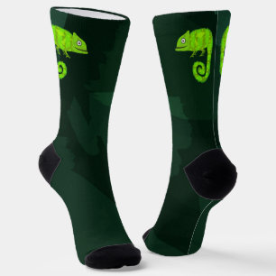 Cute Green Chameleon Illustration Tropical Reptile Socks